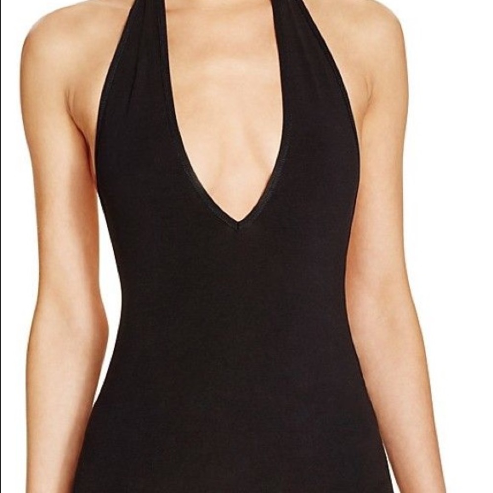 American Apparel Shiny halter black body suit